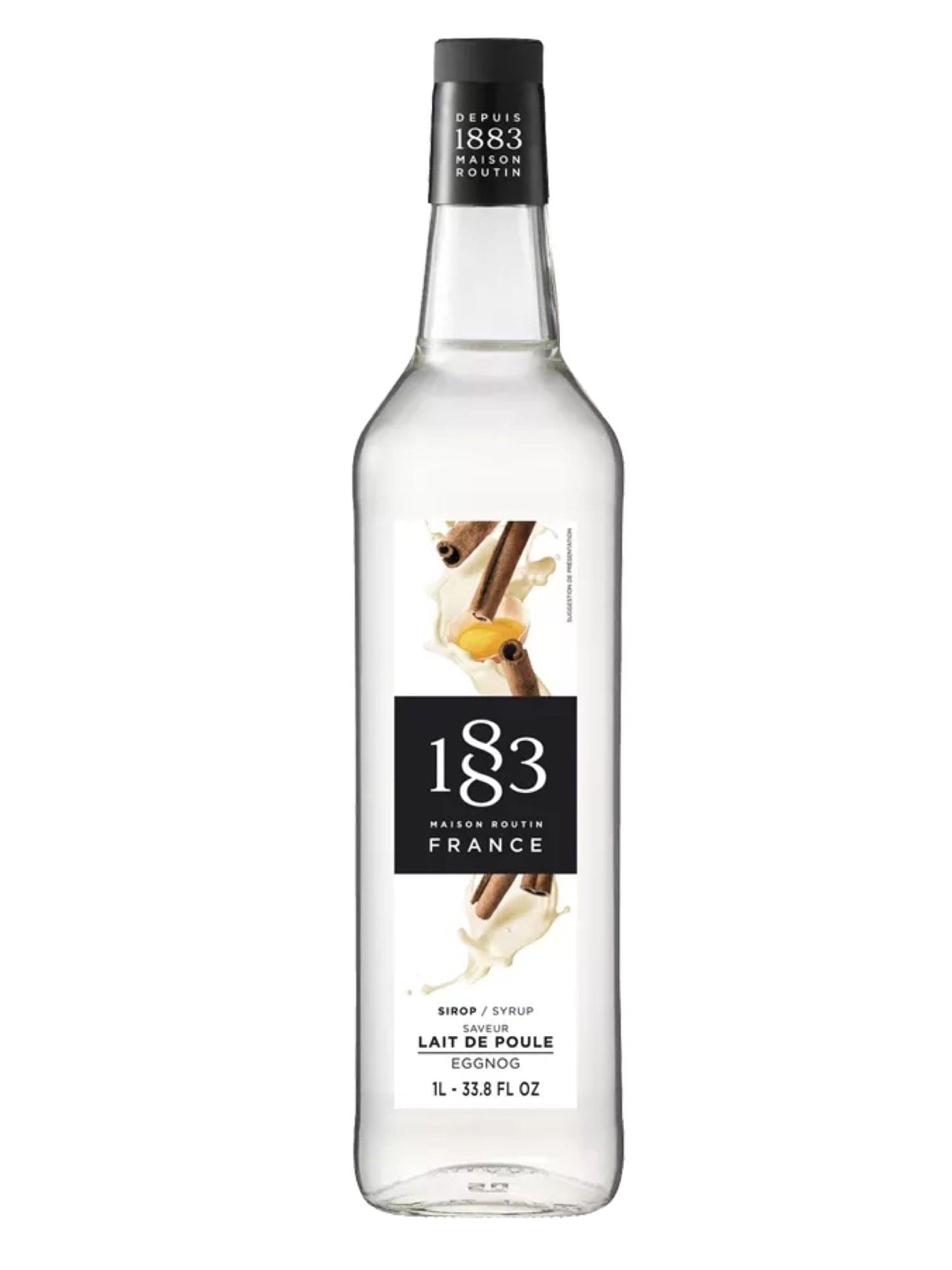1883 eggnog sirup i en flaske, perfekt til at tilføje en rig og krydret smag til dine drikke.