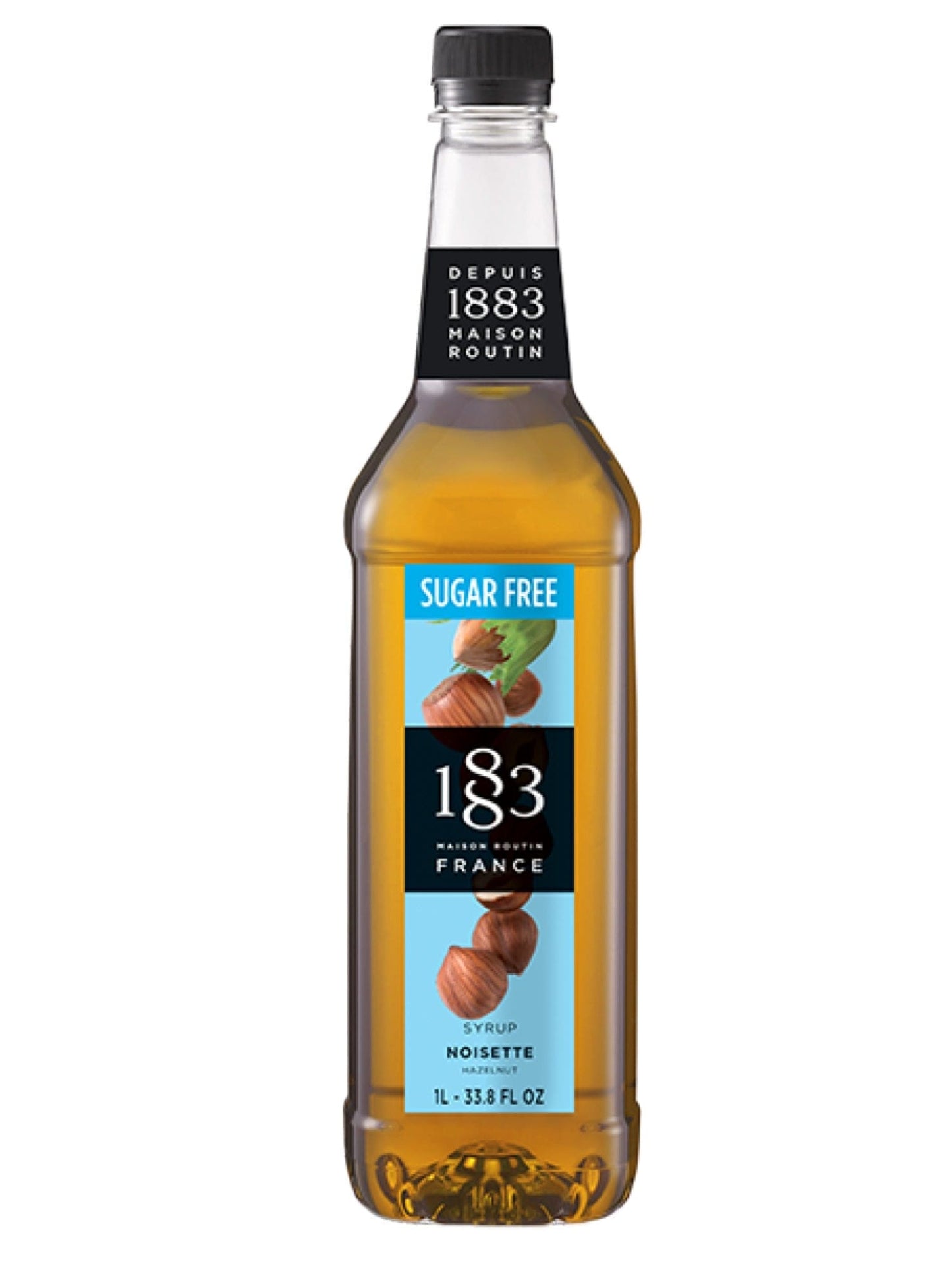 1883 Hasselnøddesukkerfri sirup – en sød og nøddeagtig sirup uden sukker, perfekt til at tilføje en fyldig smag af hasselnød til dine drinks og desserter.