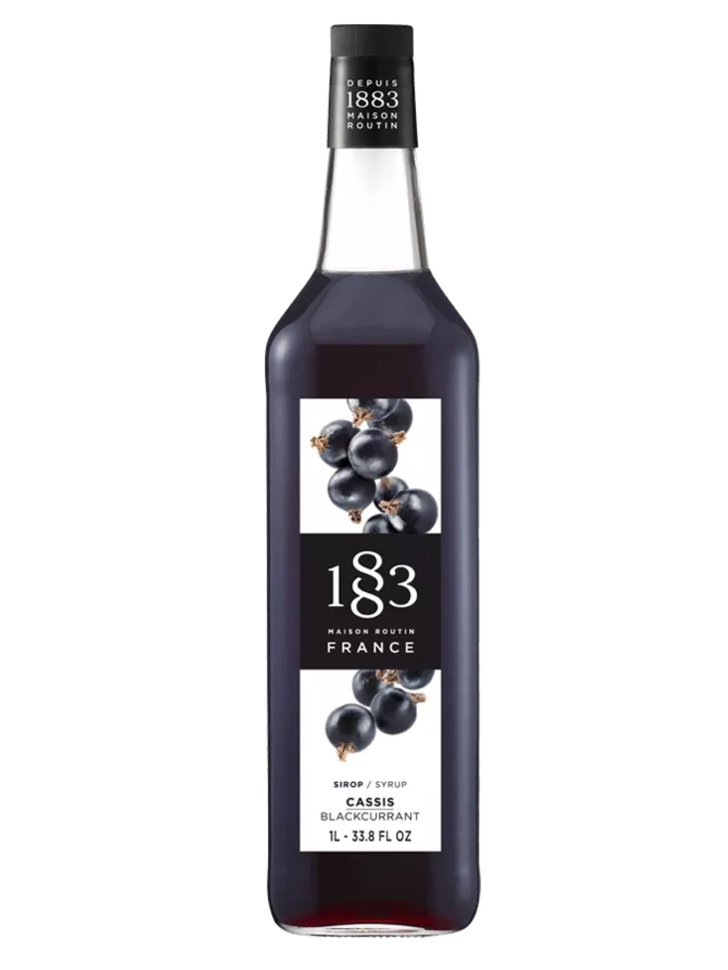 1883 Solbærsirup – aromatisk frugtsirup med dyb solbærsmag, perfekt til cocktails, mocktails og desserter.