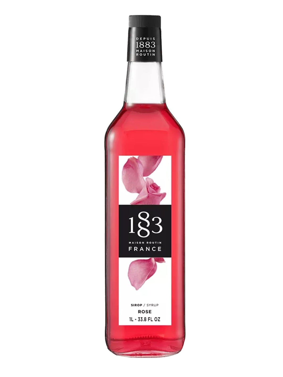 1883 rosesirup i en flaske, perfekt til at tilføje en delikat blomsteragtig smag til dine drikke