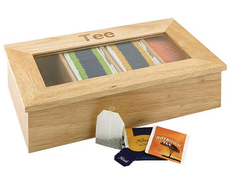 Elegant teboks med flere rum – ideel til opbevaring og præsentation af teposer i café, restaurant eller hjemme.