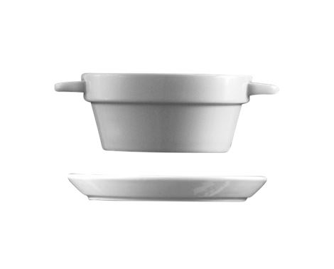 Skål med hank i klassisk Caroline-design – elegant porcelænsskål til servering og anretning i café, restaurant eller kantine.