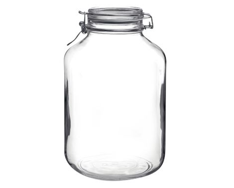 Patentglas Fido fra Bormioli Rocco, klar 1 liter sylte- og opbevaringsglas med tætsluttende låg, hvid gummipakning og metalring