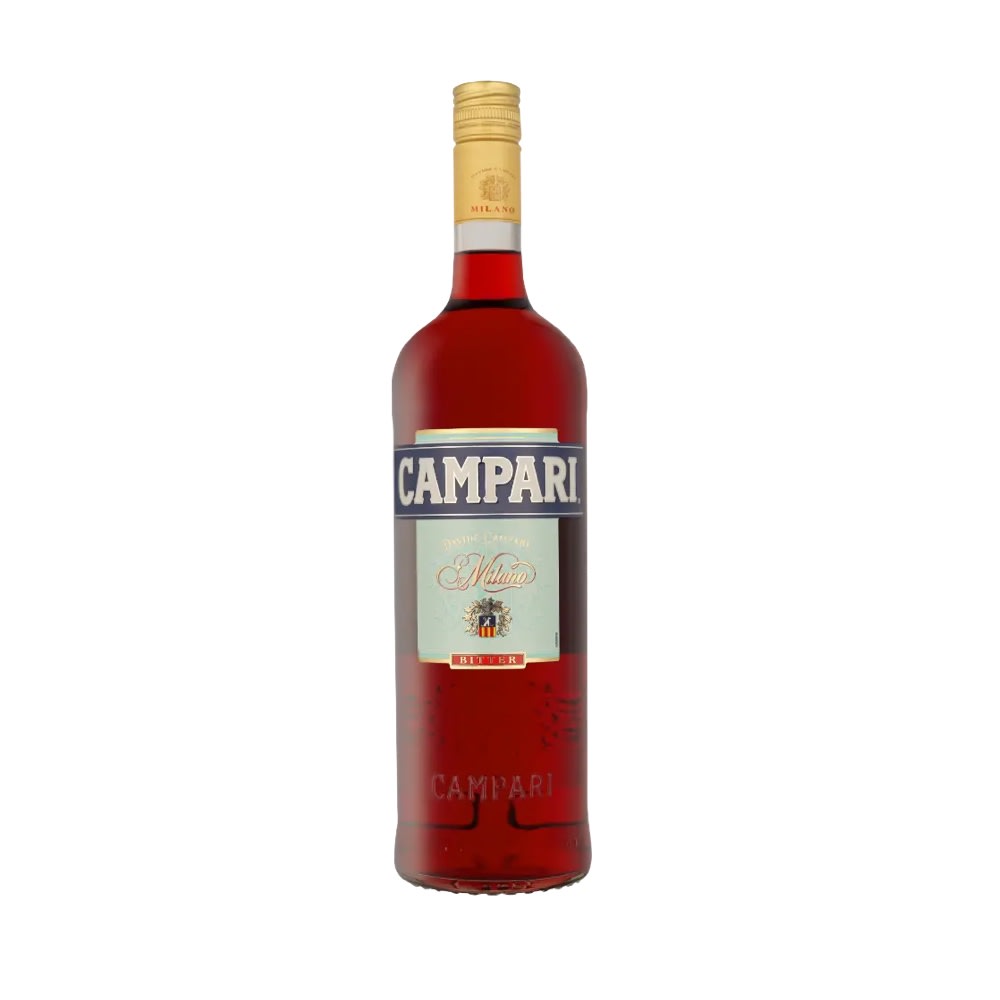 Campari-Flasche - Ein Bild einer Flasche Campari, einem berühmten italienischen Bitterlikör mit einer charakteristischen roten Farbe und einem einzigartigen Geschmack, der in verschiedenen Cocktails und Drinks verwendet wird