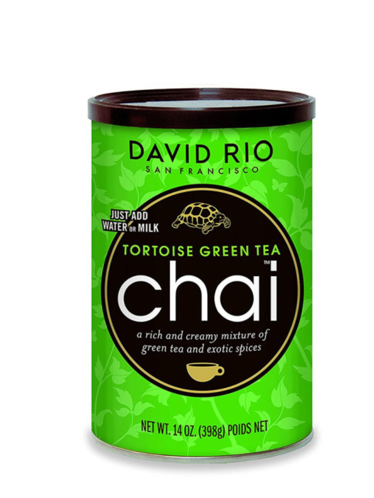 David Rio Tortoise Green Tea Chai, 398g, en delikat chai-blanding med grøn te og krydderier