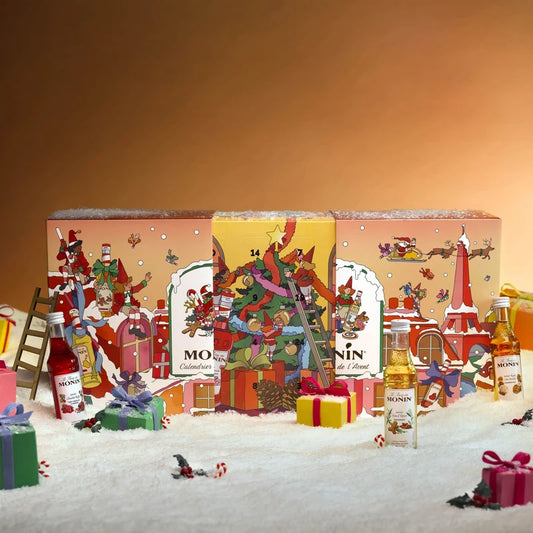 MONIN julekalender 2026 med 24 smagsvarianter i mini-flasker à 5 cl