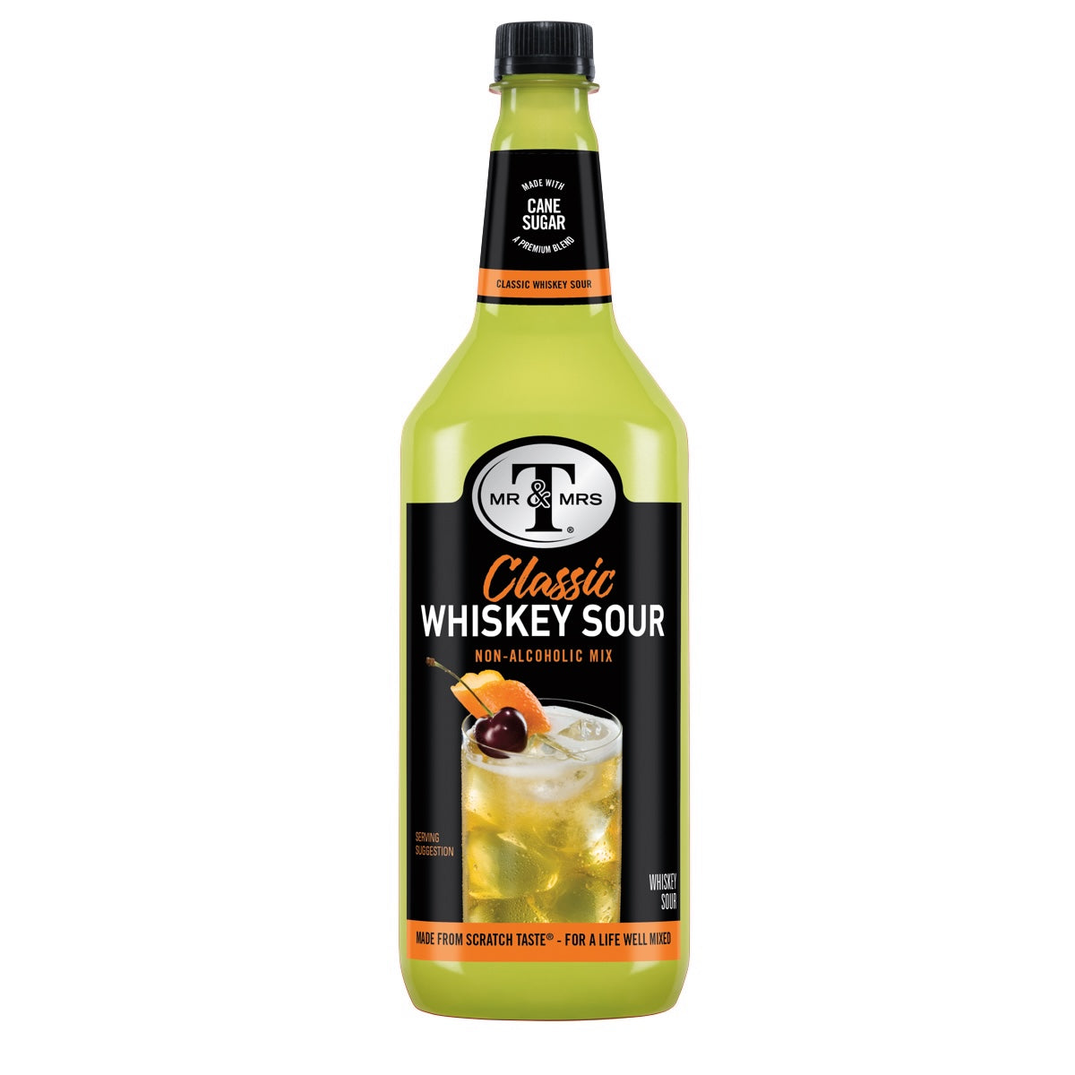 Mr & Mrs T Whiskey Sour Mix – færdiglavet cocktailmixer med balanceret smag af citrus og sødme, ideel til klassiske whiskey sour drinks.