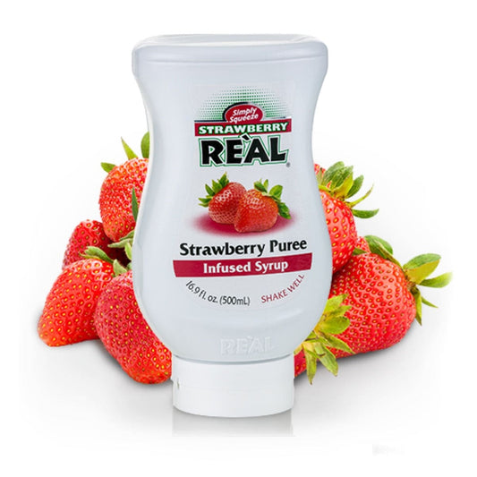 Real Strawberry – jordbærpuré i professionel kvalitet til drinks, smoothies og desserter.