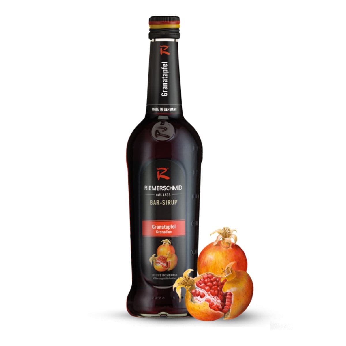 Riemerschmid Granatæble Sirup – frisk og frugtig sirup med intens smag af granatæble, perfekt til mocktails, drinks og desserter.