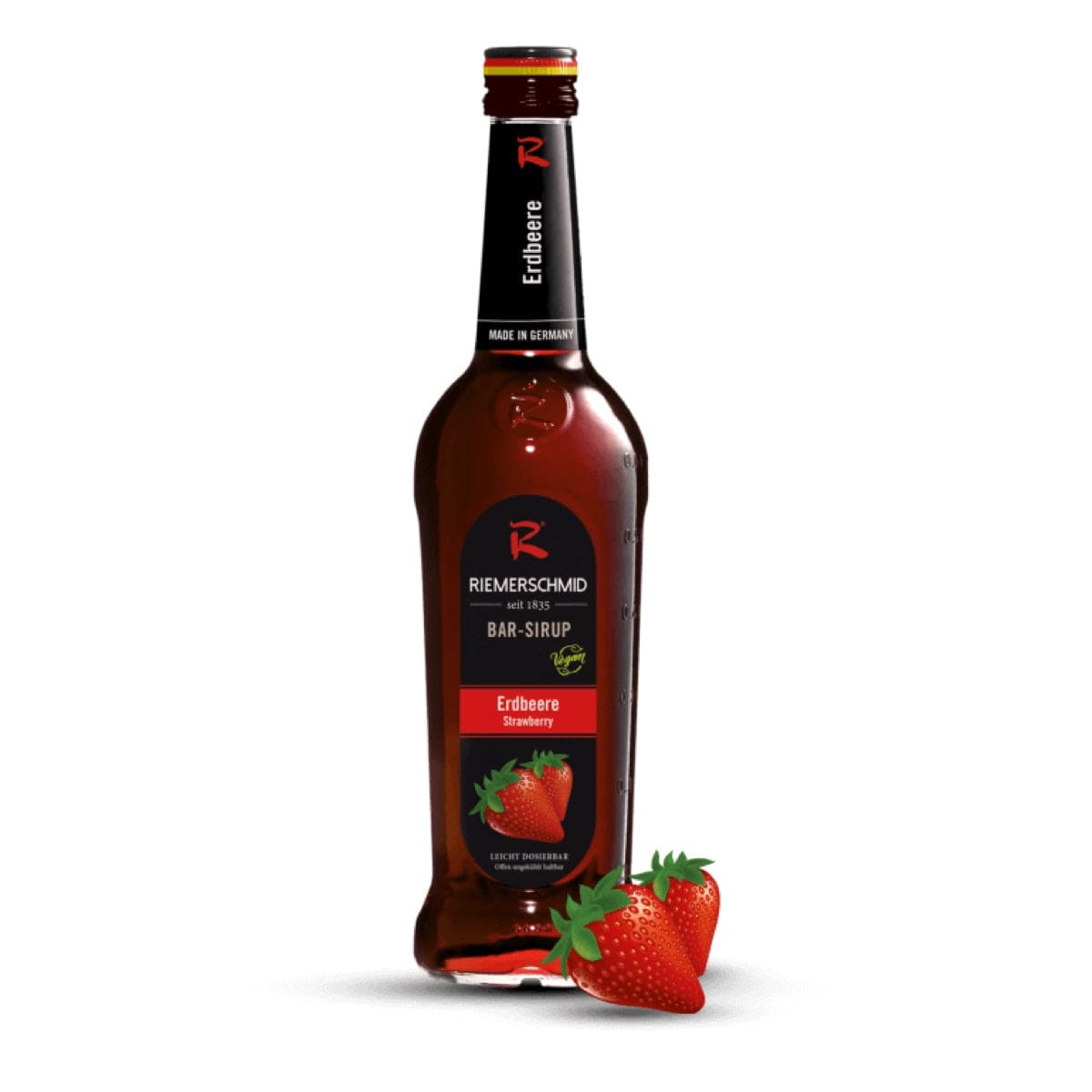 Riemerschmid Jordbærsirup – sød og frugtig sirup med smag af modne jordbær, ideel til drinks, desserter og smoothies.