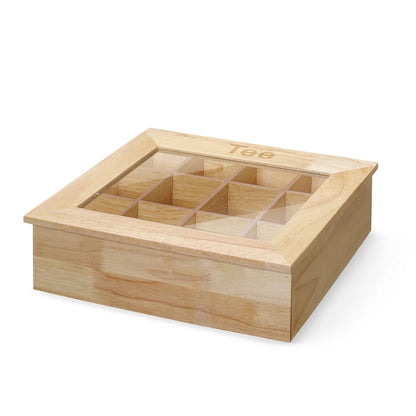 Teboks i træ med flere rum til tebreve