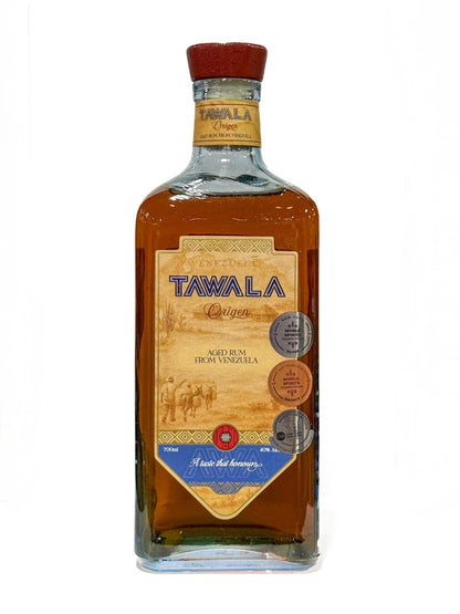 Tawala Origen rum 70 cl bottle, front view on a white background