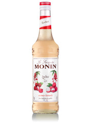 Flaske Monin Lychee sirup, perfekt til at tilføje en eksotisk og delikat smag til dine drikkevarer.